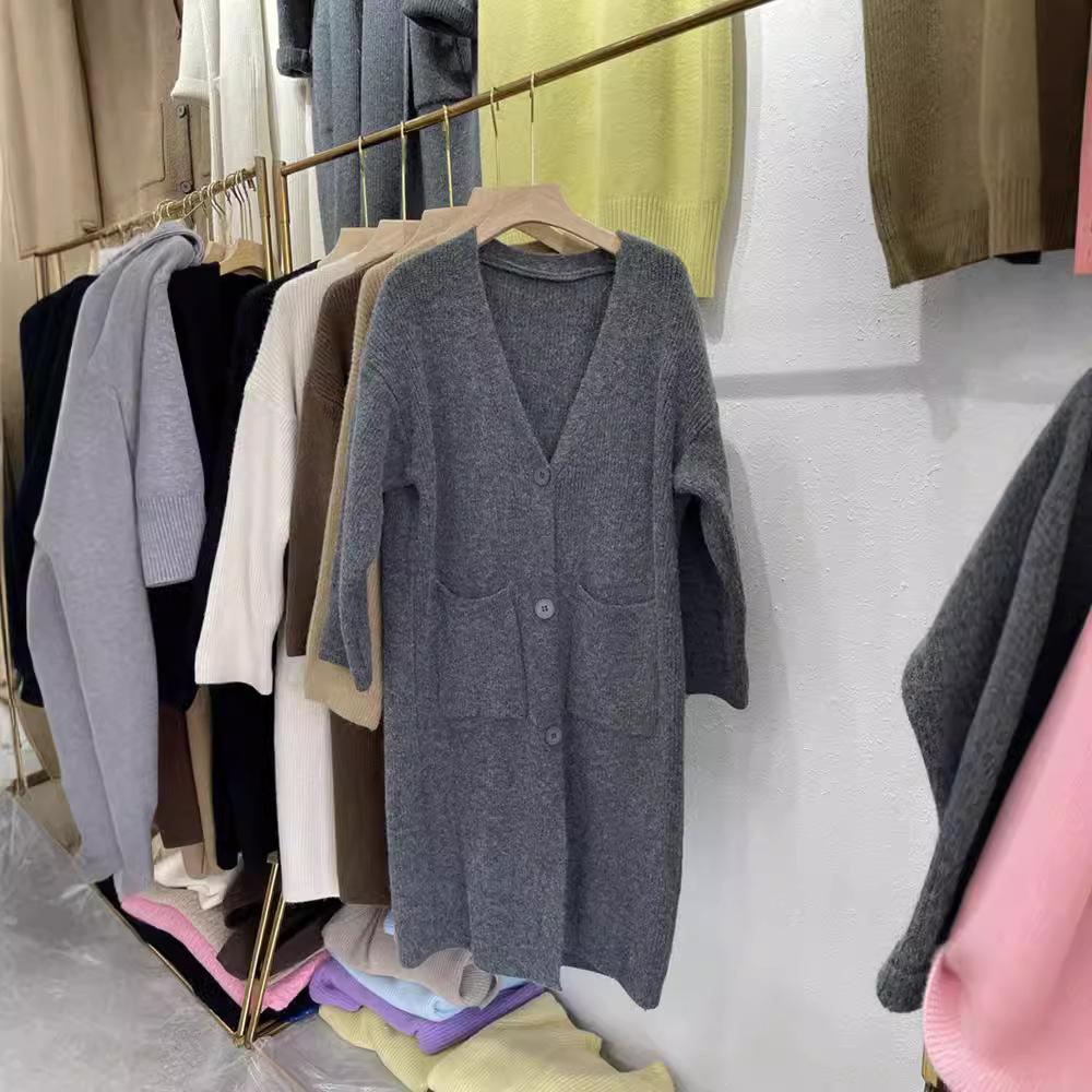 Pulover de lungime medie Cardigan Toamnă și iarnă pentru femei Jachetă în stil leneș Pulover peste genunchi Pulover din tricot largi Îmbrăcăminte exterioară