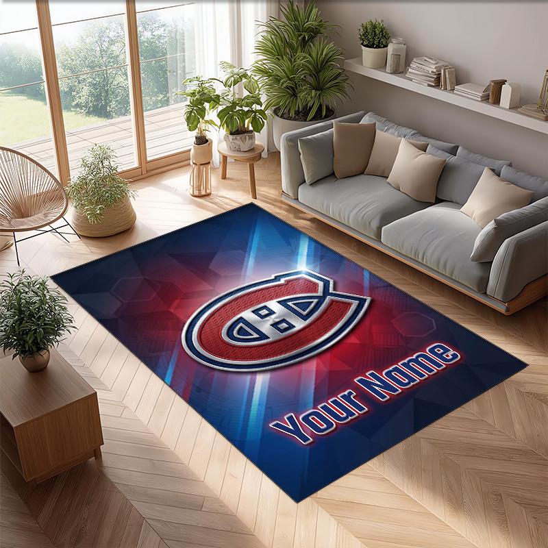 Montreal Canadiens Crystal Velvet Rug, Custom Name Text Personalized Non‑Slip Floor Mat for Home Decor Gift