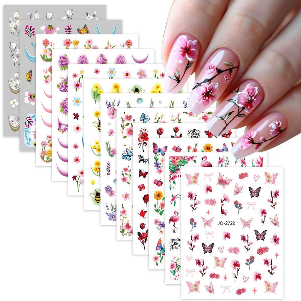 Ins Style Floral Butterfly Rose Self-Adhesive Nail Art Stickers, Same Style as Douyin & Xiaohongshu