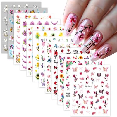 Ins Style Floral Butterfly Rose Self-Adhesive Nail Art Stickers, Same Style As Douyin & Xiaohongshu