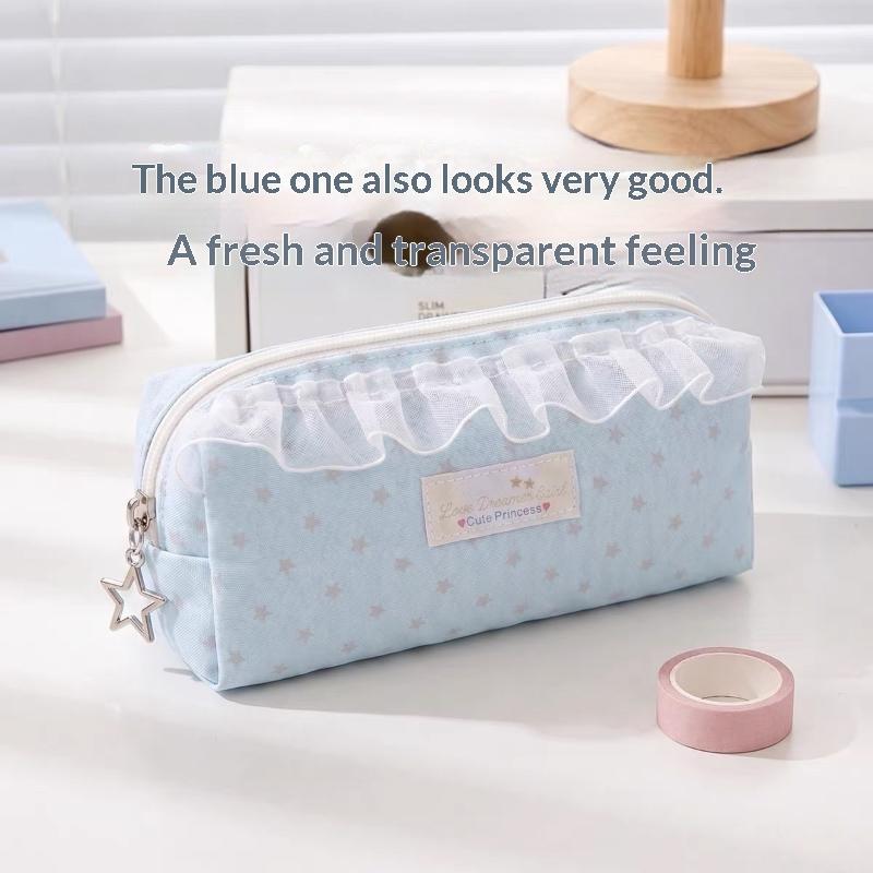 Girl Cute Lace Pencil Case Large Capacity Student Desktop Stationery Storage Pen Bag Makeup Bag Gift