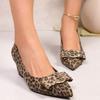 Wedge Heel Single Shoes New Spring and Summer Leopard Print Pointed Head Comfortable Shallow Mouth Square Buckle Rhinestone Shoes