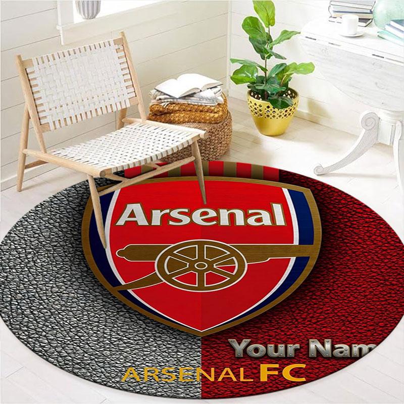 Arsenal F Custom Name Round Area Rug,Carpet Rug for Living Room Bedroom Sofa Playroom Decor,Non-slip Floor Mat