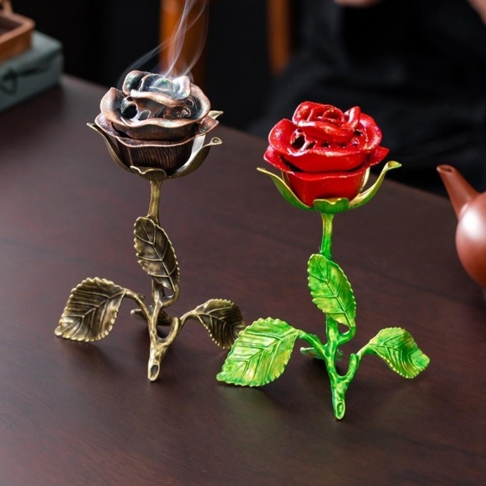 Sturdy Metal Rose Burner Handcrafted Aromatherapy Burner Romantic Rose Statue Gifts  Home Decor