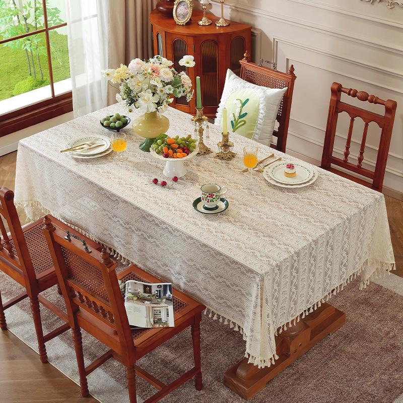 Hot-Selling French Lace Tablecloth New Products For Solid Color Rectangular Atmosphere Decoration Hollow High-End Light Luxury