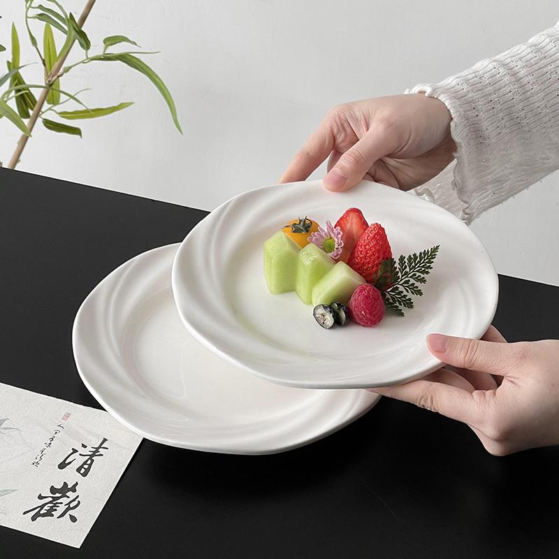 Chinese Style Solid Ceramic Plate Household 8 Inch High Aesthetic Creative Fruit Dessert Dishes Vintage Afternoon Tea Tableware