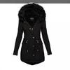 2024 Autumn/Winter Slimming Women's Solid Fur-Collar Hooded Mid-Length Warm Cotton Coat