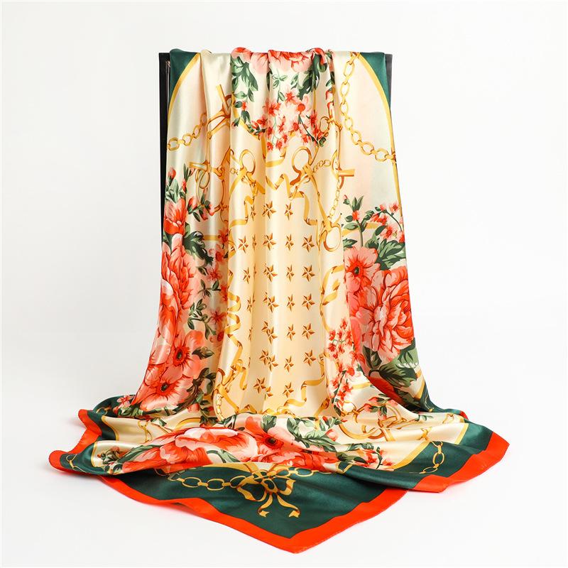 90 * 90cm New Silk Scarf Women'S Spring And Summer Decorative Scarf Sunscreen Travel Shawl Autumn And Winter Scarf Thin Edition