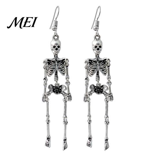 Cool Punk Earrings 1 Pair Halloween Earrings, Spooky Gothic Skeleton Dangle Dark Aesthetic Drop Skull Articulated Jewelry for Women Gift Lovers A