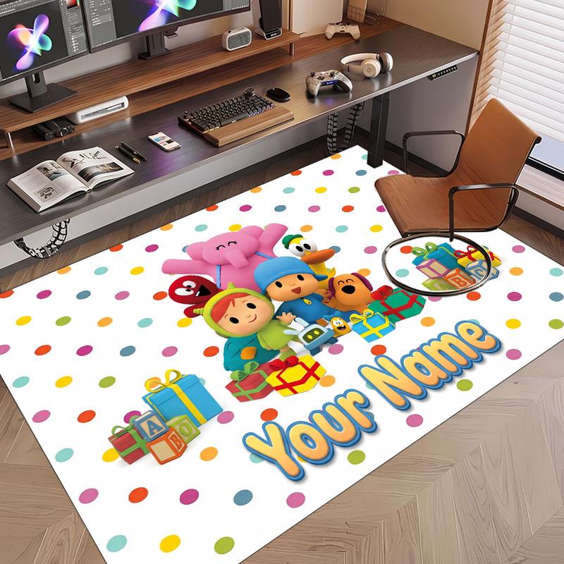 Custom Name Text Crystal Velvet Rug,Pocoyó Soft Plush Decorative Non Slip Floor Carpet
