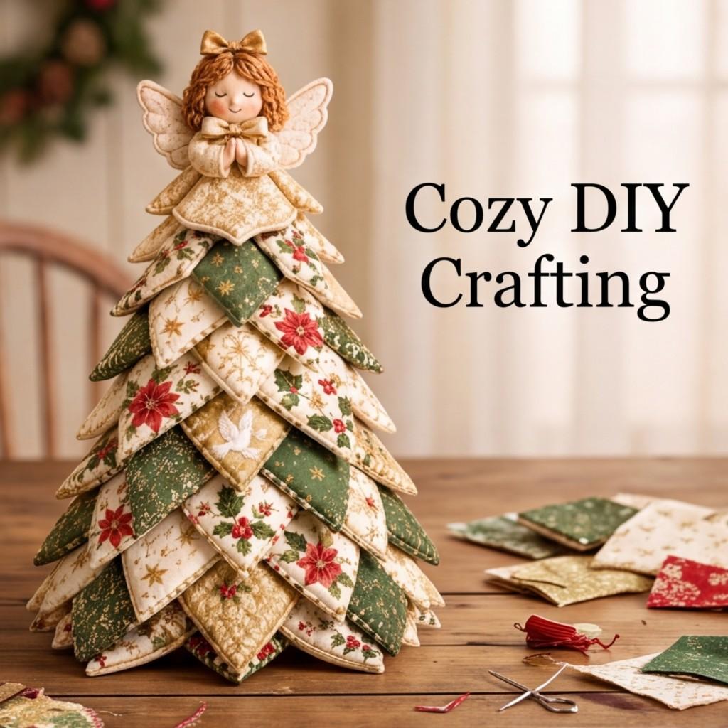 DIY gestepptes Stoff-Weihnachtsbaum-Set mit 3D-Patchwork-Bastelset für Anfänger Handgefertigte Tisch-Weihnachtsdekoration Festlicher Kamin-Tisch-Büro-Schmuck