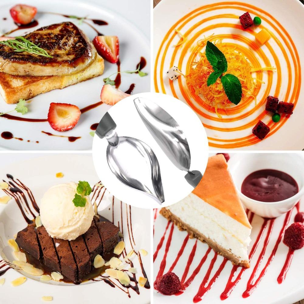 5 Pcs Silver Culinary Drawing Decorating Spoon Set  for Decorating Plate/Cake/Coffee/Pastry