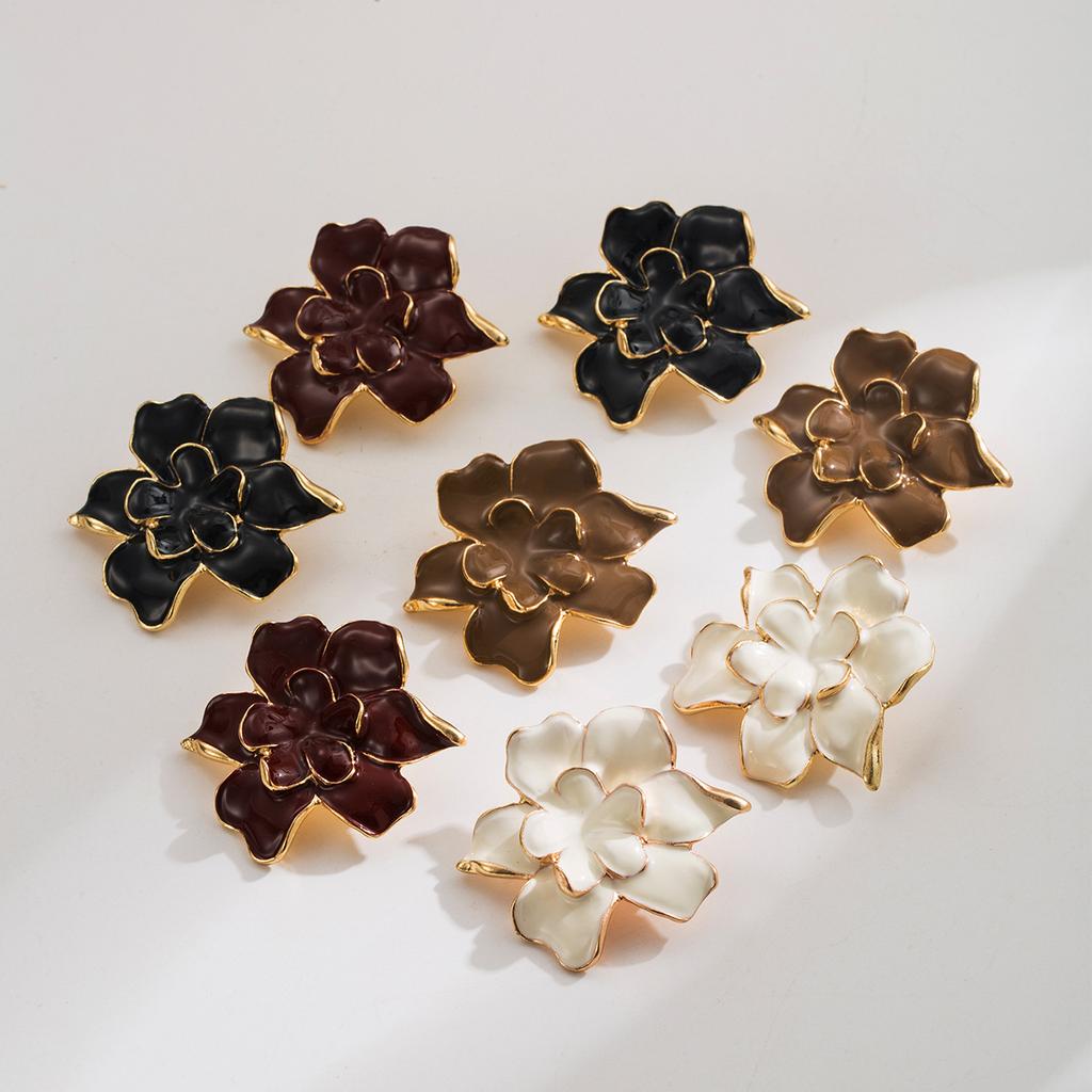 Cross Border Trendy Exaggerated Layered Style Oil Drip 3D Flower Earrings Vintage Hong Kong Style Ear Studs For Women