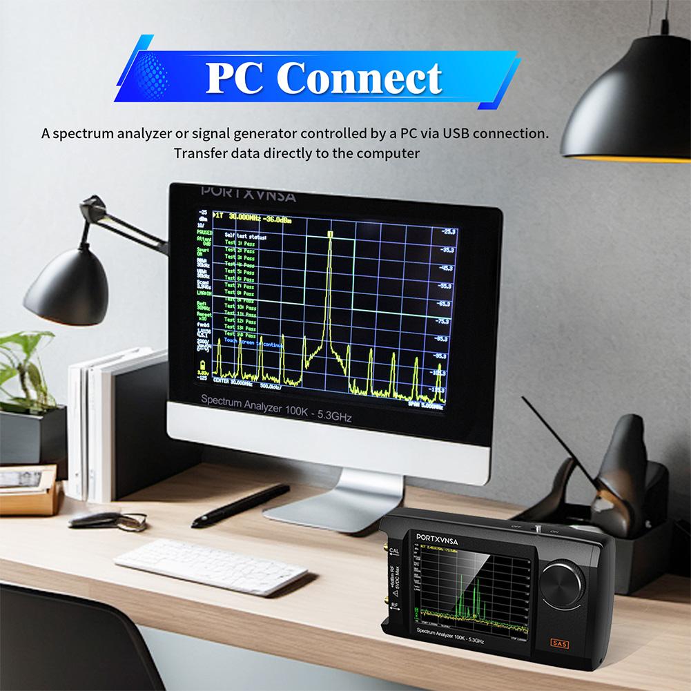 4 Inch IPS LCD SA5 Multi Functional Handheld Spectrum Analyzer 100k-5.3GHz 2-in-1 Signal Generator Built In 5000mAh Link To PC
