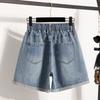 DIMANAF 2025 Übergröße Damen Shorts Hosen Sommer Jeans Kurz Basic Harem Hohe Taille Einfarbige Hosen Elastische Taille