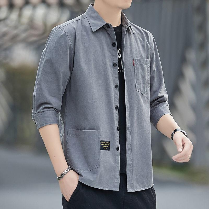 Summer Trendy Versatile3/4 Sleeve Shirt Men s Loose Fit Versatile Fashion Short Sleeve Top Coat M