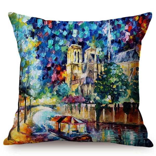 Mediterranean Beautiful Italy Venice City Scenery Oil Painting Style Sofa Decoration Pillow Case Ocean Landscape Cushion Cover