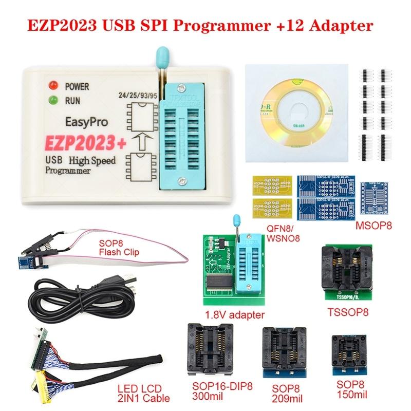 EZP2023+ High-Speed SPI FLASH Programmer Full Set+12 Adapters Support 24/25/93/95 EEPROM Bios 25T80 Burning Offline Copy-ABNE