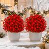 Long Lasting Fake Flowers for Events Christmas Artificial Poinsettia Flower Topiary Tree, Fade Resistant Faux Bush with Spike, Realistic Plastic