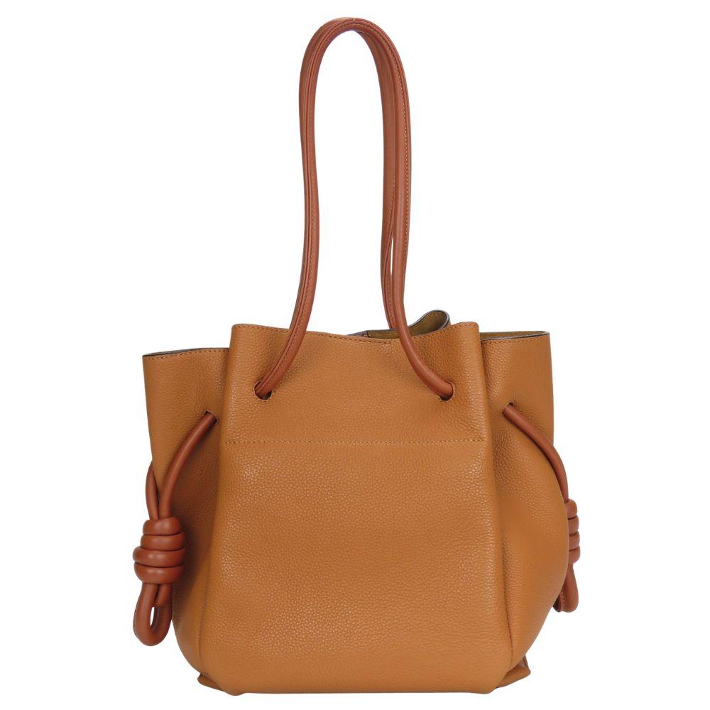 Used LOEWE Tote Bag Flamenco Knots Leather Camel Brown Anagram