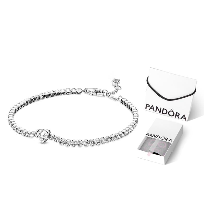 Pandora Shining Heart Shaped Tennis Bracelet Women Bracelet Silver 590041C01