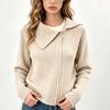 Women's Lightweight Knitted Cardigan Sweaters Zip Up Slim Fit Collared Sweater Cardigans Casual Fall Long Sleeve Knit Sweater Jacket Outwear for Women