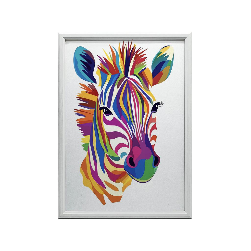 Plakat Tęczowa Zebra Plakat Tęczowa Zebra, 50X70 Cm, Rama Drewniana Jasny Dąb, Papier Matowy 230 Gsm