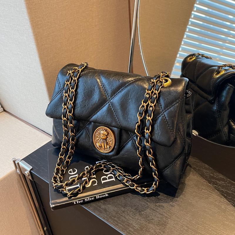 Raute Kettenhandtasche Damen neue Retro vielseitige Schulter Messenger Bag High-End Doppelleder kleine quadratische Tasche