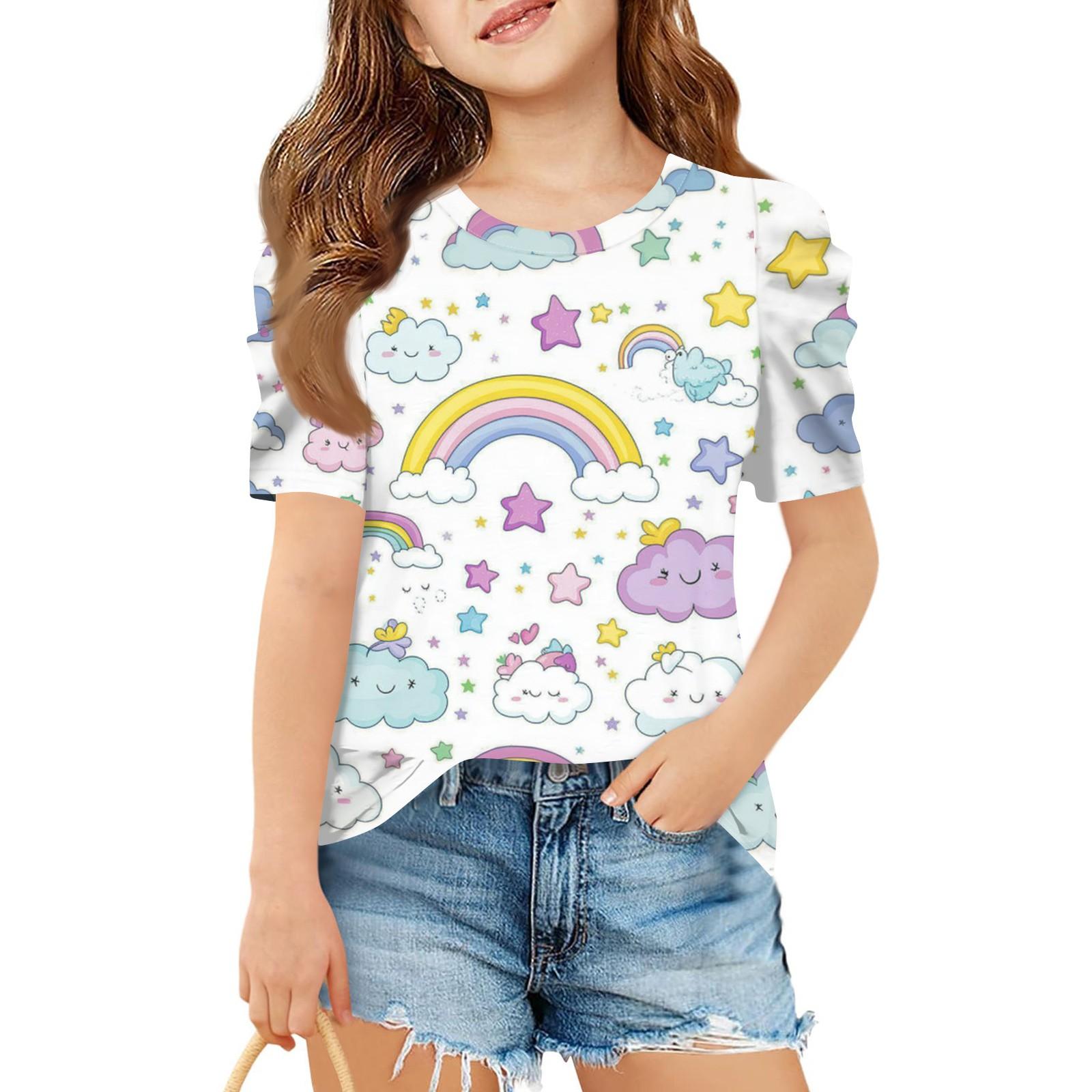 

Summer Girls Short-Sleeved Top, Children s Round-Neck Cute Printed Casual T-Shirt 130 хакі