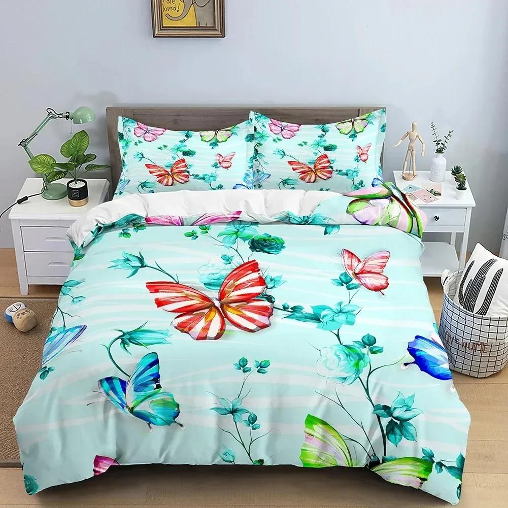 Fjäril Blommigt Vackert Blomma Sängkläder Set Pojkar Flickor Twin Queen Size Påslakan Örngott Säng Barn Vuxen Hemtextil