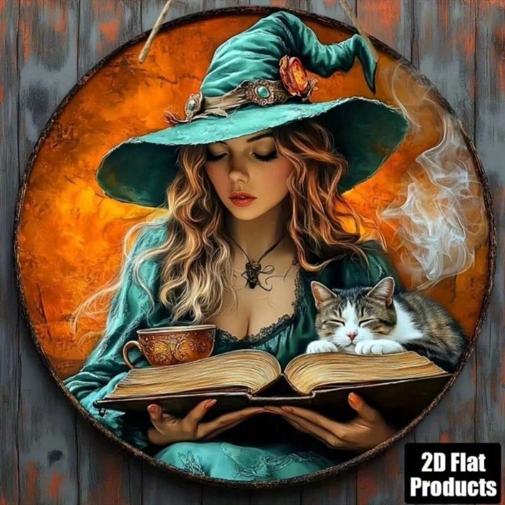 Vintage Gothic Witch Cat Metal Poster Wall Art Bar Decor