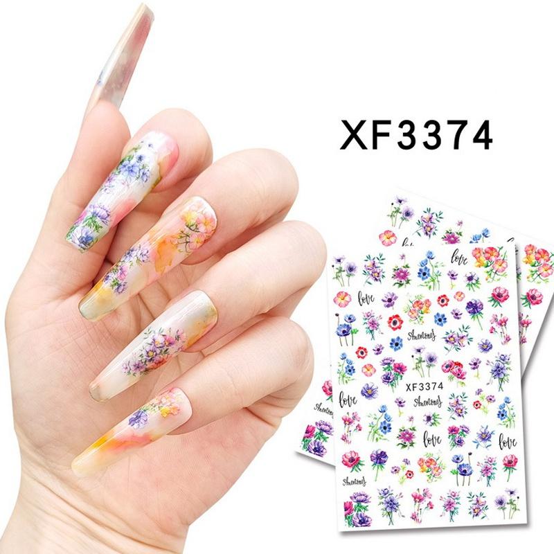 1 ks Motýli Květiny Nálepky na nehty 3D Jarní Květinové Listy Samolepicí Přenosové Obtisky Slider DIY Nehty Umělecká Dekorace