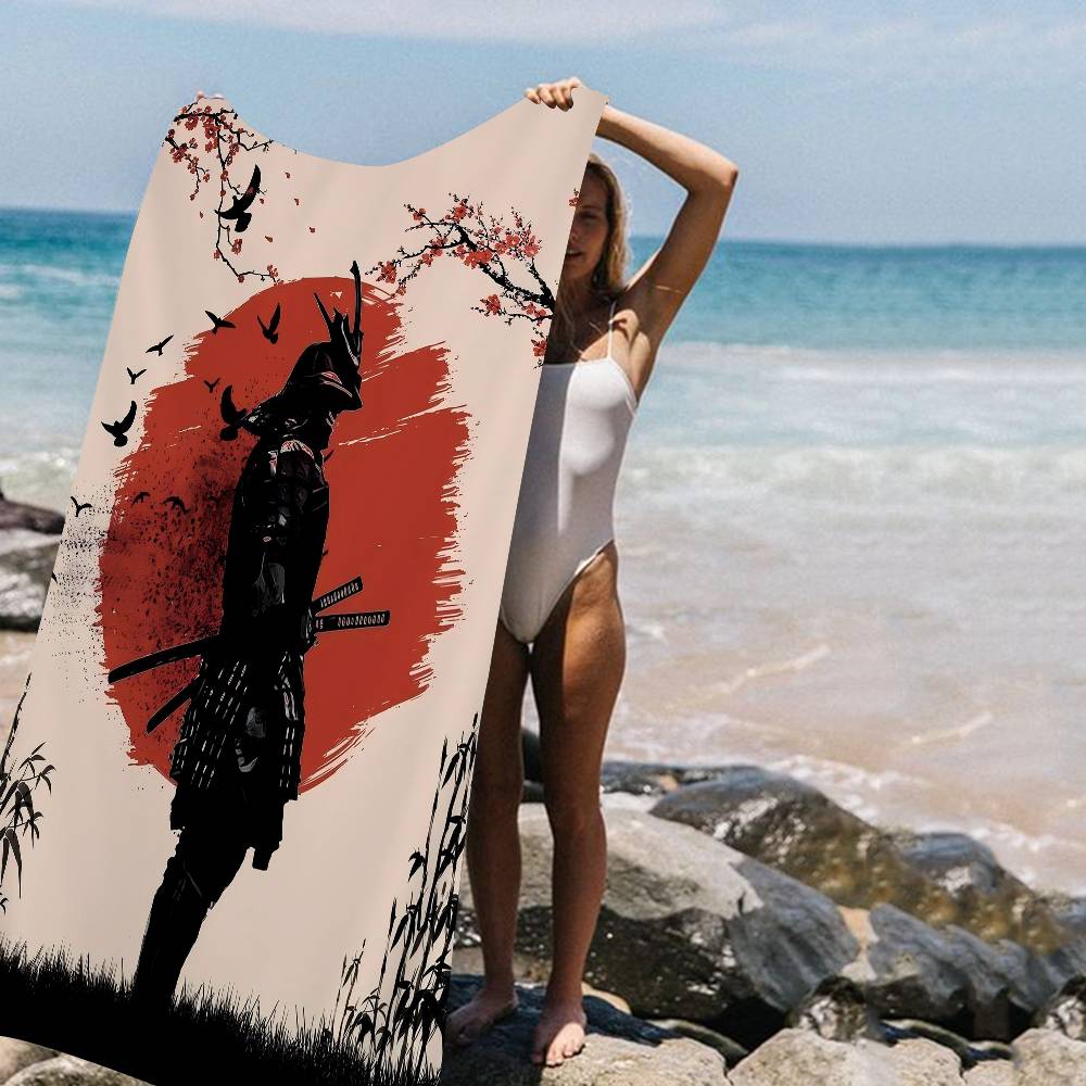 Anime Japan Retro Samurai Microfiber Printed Beach Towel Mountain Climbing Yoga Beach Swimming Running Absorbent Soft Towel
