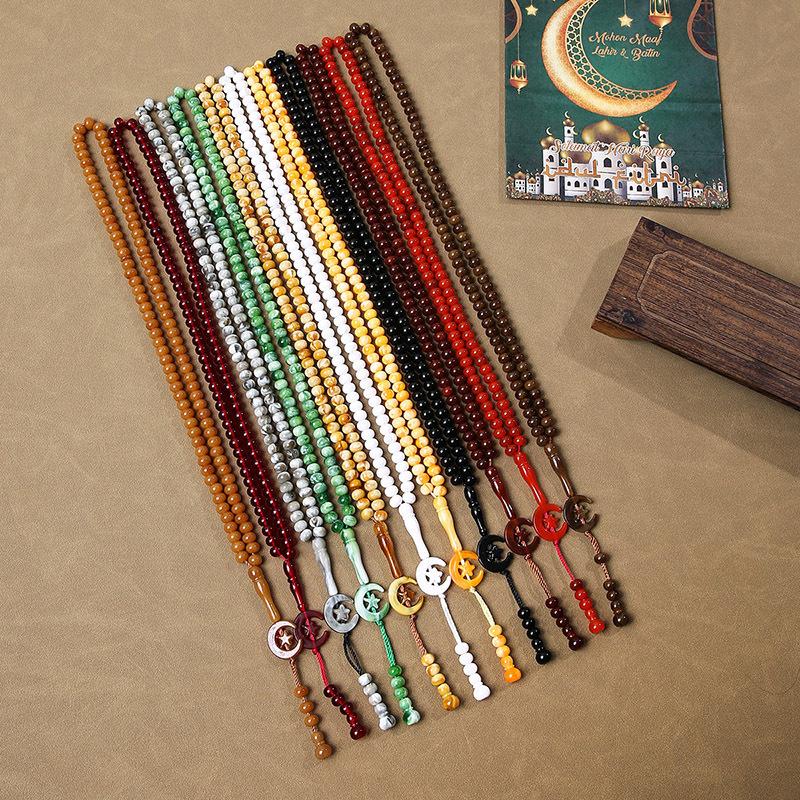 8mm Gebetsperlen Bunt 99 Stück Perlenarmband Muslimisches Tasbih Gebetsperlen Tragbar Mond Stern Rosenkranz Für Muslimische Gläubige Täglich