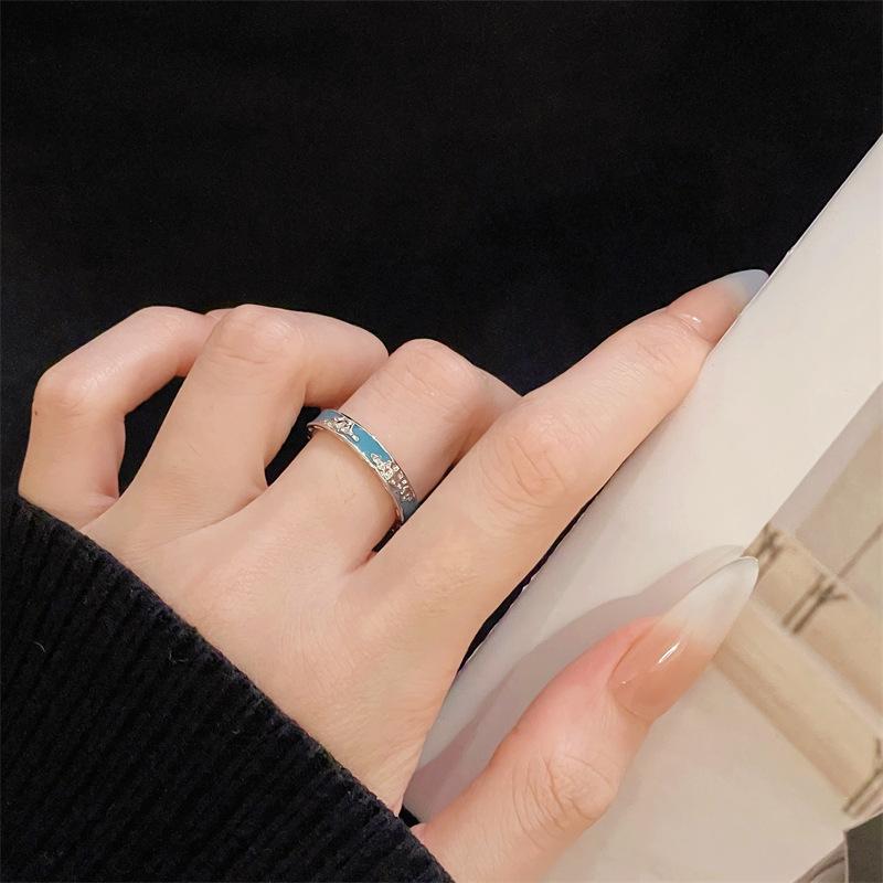 Personalized Color Enamel Drip Glaze Open Couple Ring, High-End Niche Design Pair Ring, Fashionable Simple Retro Ring