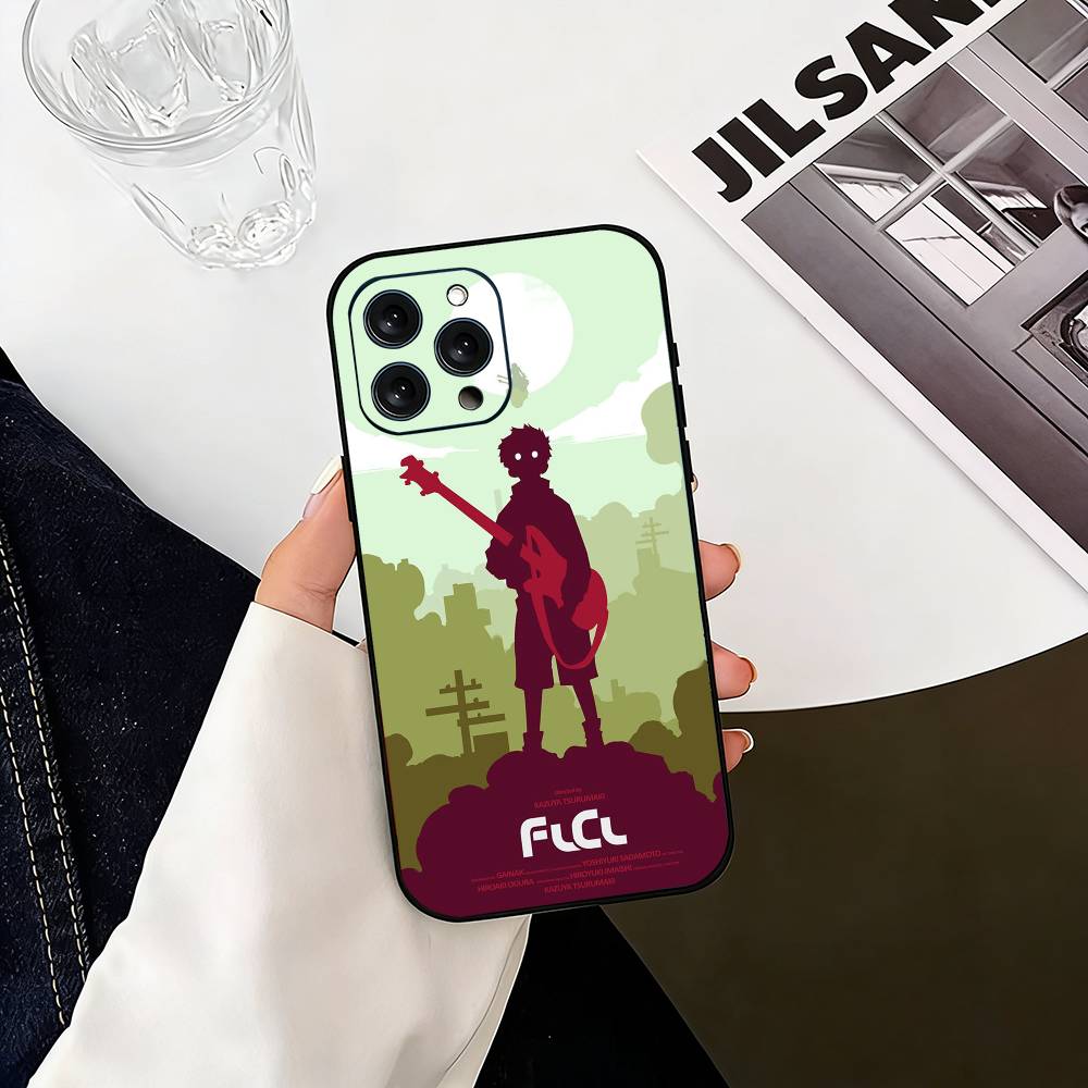 

FLCL First L-Love C-Cyber Love Phone Case For iPhone 17,16,15,14,13,12,11 Plus,Pro Max,XS,Soft Silicone Black Cover iPhone17PRO
