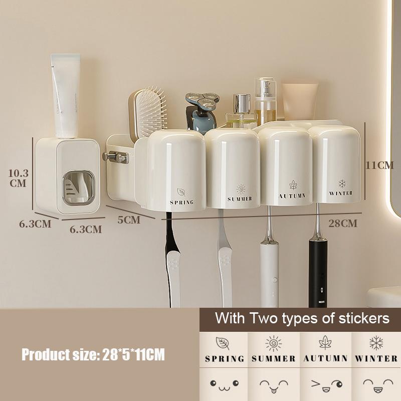 

Настенный набор держателей для зубных щеток без сверления - Автоматические дозаторы зубной пасты, держатель для стакана для зубной пасты для ванной комнаты, крючки, простая установка