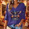Women's V-Neck Casual Halloween Print Three-Quarter Sleeve Top