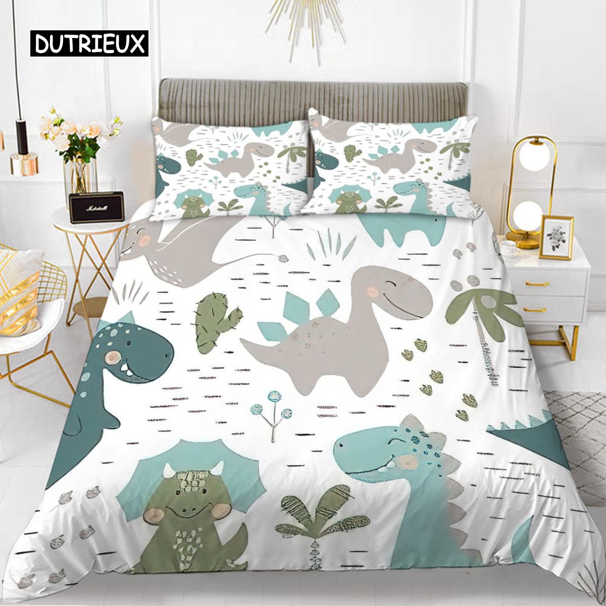 

For Baby Girls - Cartoon Dinosaur Duvet Cover Set King Microfiber Cute Cartoon Dino Comforter Cover Set Jungle Animals Bedding Set EU single(135x200cm)