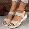 New women's shoes sports fly-woven fish mouth one-word buckle flat sandals slippers
