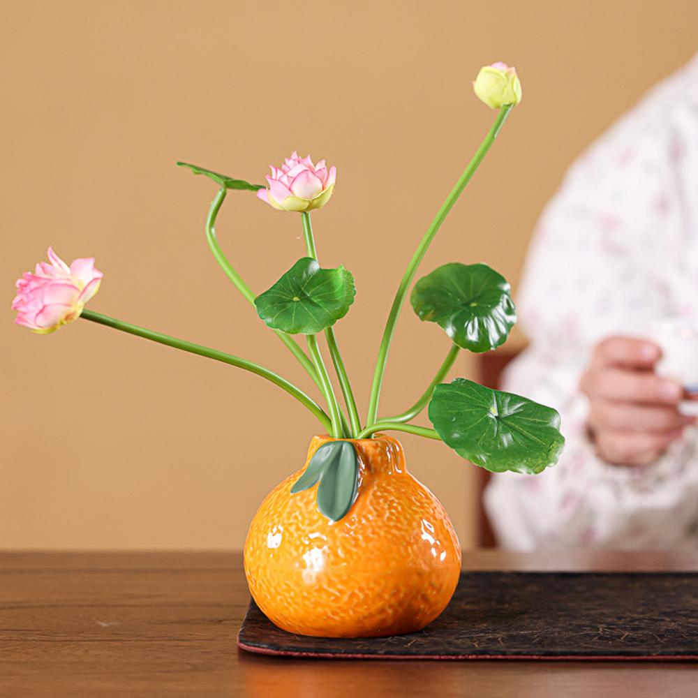 Orange Design Ceramic Vase,Suitable for Hydroponics Decorative Ceramic Vase for Living Room, Bookshelf, Office Home Decor