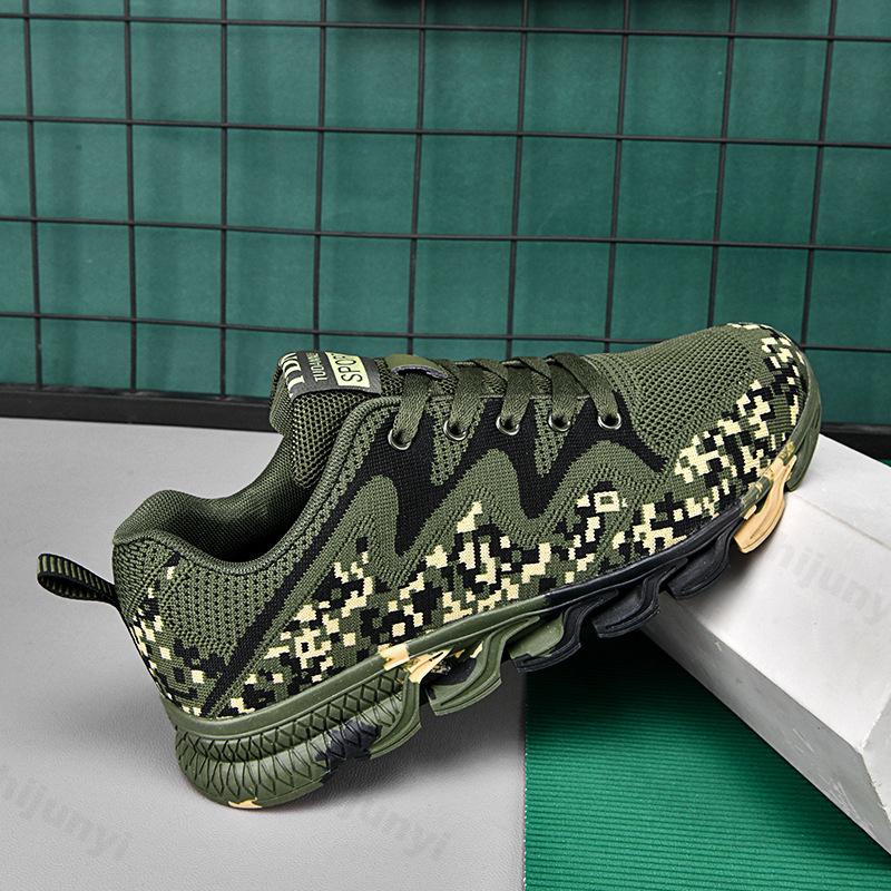 

2026 Spring Fly Weave Design Casual Sports Shoes Men s Camouflage Print Fashi Trend Thick Soled Shoes Low Top Chunky sneakers 45 зелений