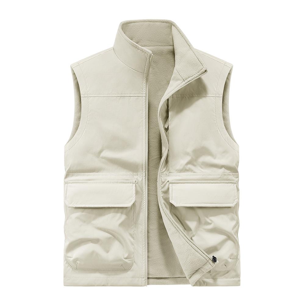 Autumn and Winter Men's Outdoor Double-sided Wear Plus Velvet Vest Multi-pocket Casual Tooling Vest Sleeveless Jacket