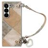 For Samsung Galaxy Z Fold6 5G Case Retro Rhombus PU+PC Phone Cover with Love Pendant and Strap