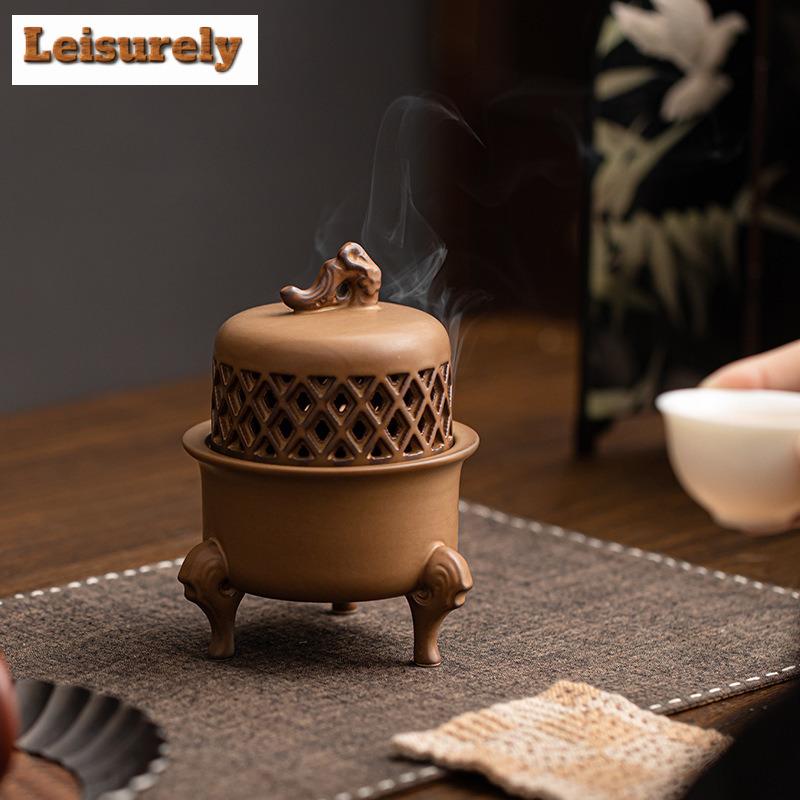 Hollow Antique Zen Three Legged Incense Holder Zen Garden Incense Burners Consecrate Smell Distributor Censer Home Decoration