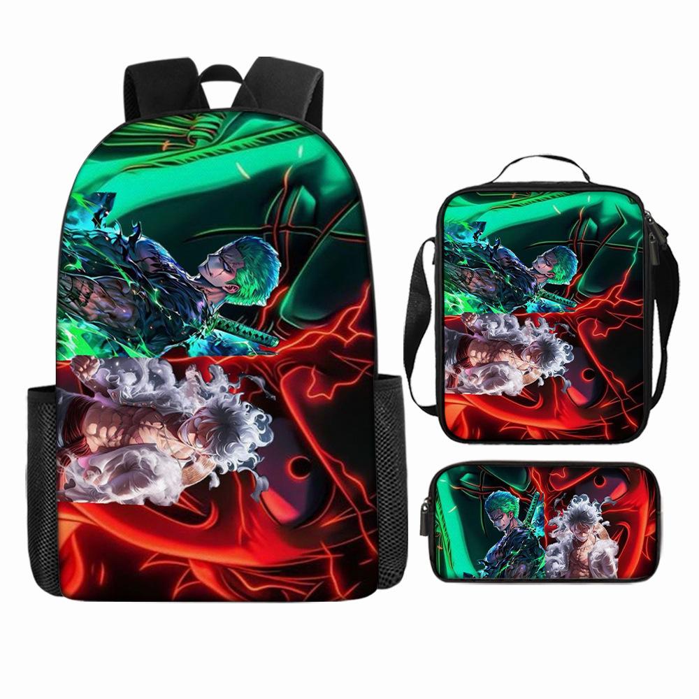Anime Rucksack Set One Piece Naruto Schultasche für Jungen Schüler Laptop Rucksack Umhängetasche Federmäppchen 3-teilig Große Kapazität Wasserdicht