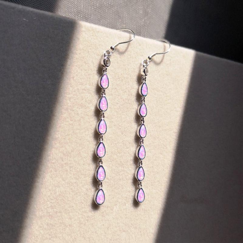 Women's Long Pendientes Teardrop Earrings Bohemian Fire Opal Dangle Earrings For Women Wedding Accessories Jewelry Gift