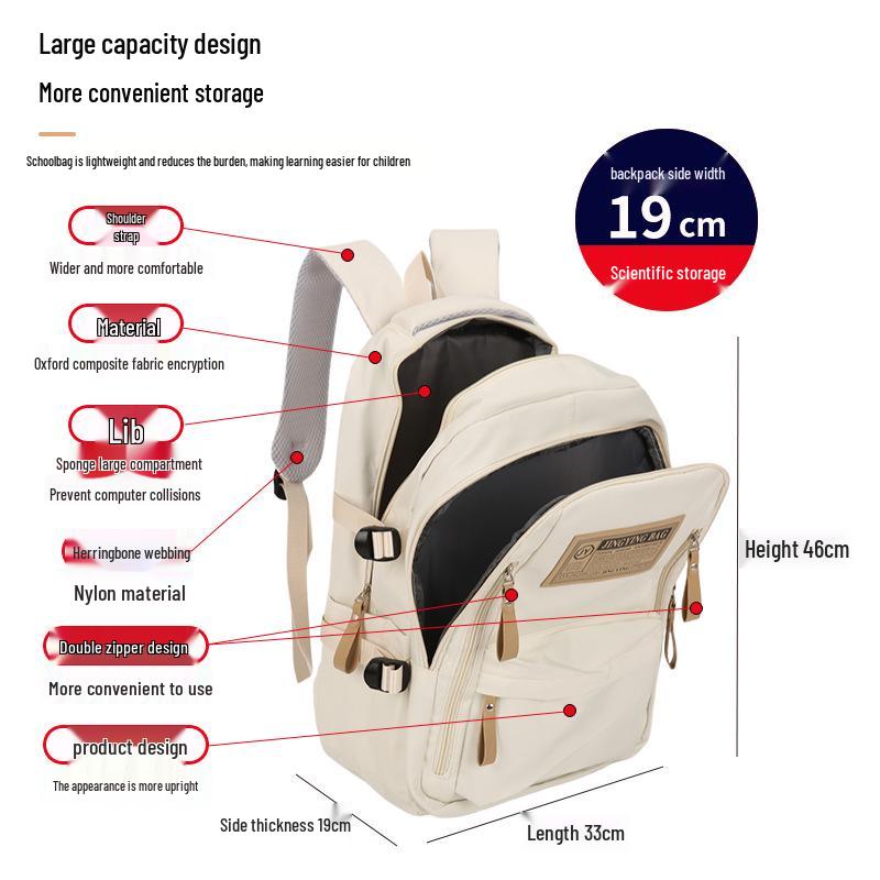 Versatile Cross-Border Campus Style Backpack for Junior High and College Students – Large Capacity, Fashionable Design, Unisex