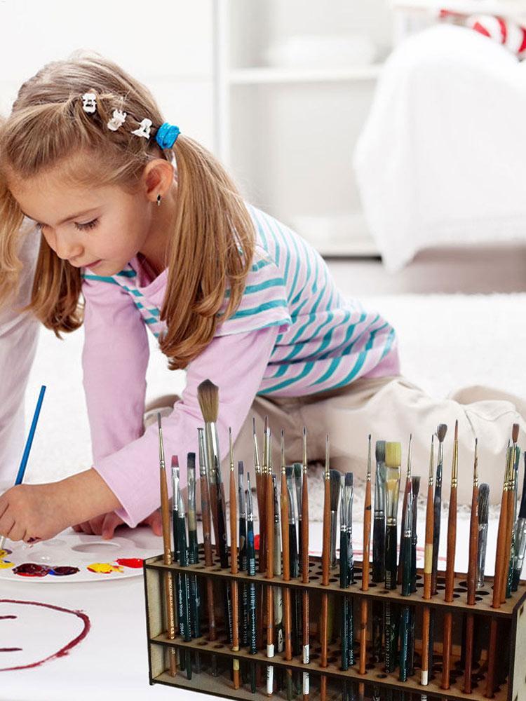 Premium Holzpinselhalter mit 67 Fächern - Langlebiger Künstler-Schreibtischorganizer, Aufbewahrung für Bleistifte & Pinsel, Elegante Kunst- & Bastelbedarf