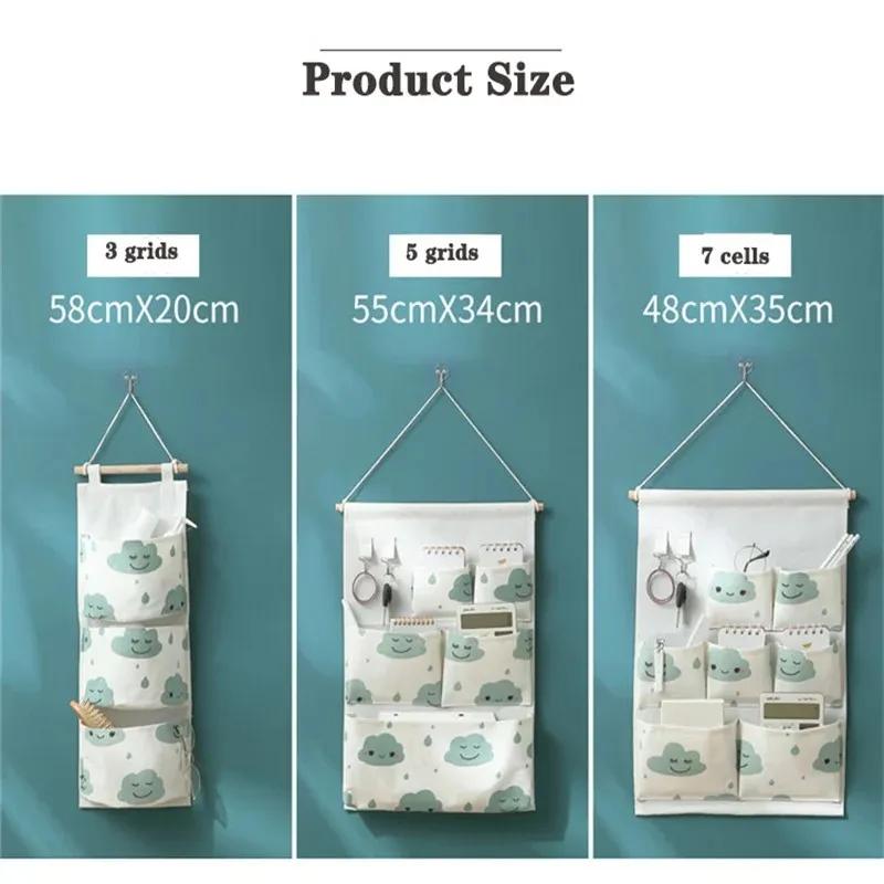 3/5/7 Pockets Cotton Wall Mounted Storage Bag Home Room Closet Door Sundries Clothes Hanging Bag Holder Cosmetic Toys Organizer